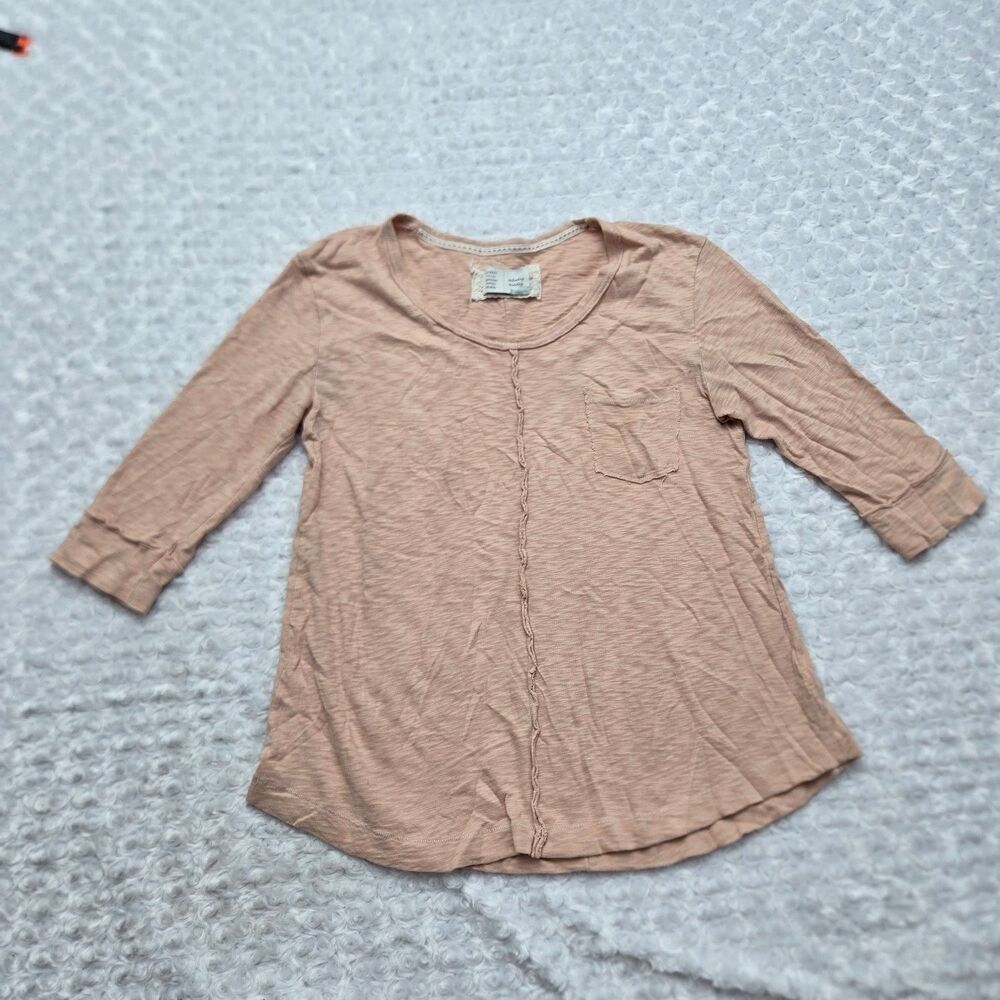 Saturday Sunday Slub Knit 3/4 Sleeve Top Womens S Pink Scoop Neck